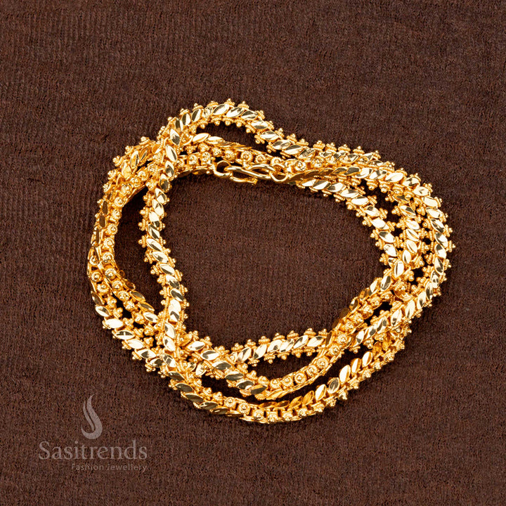 Micro gold plated Gajiri chain featuring elegant 2-sided structured interlock pattern, look like real gold - Sasitrends