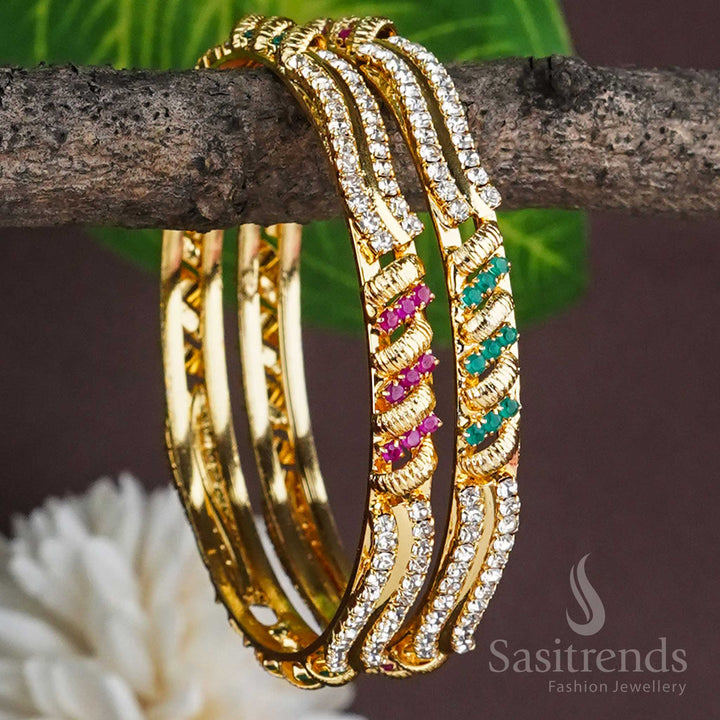 Guaranteed Micro Gold Plated Multi AD Stone Studded Bangles Online Shopping