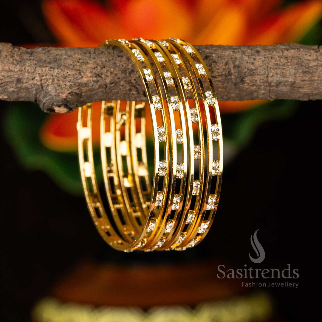 Traditional Micro Gold Plated Guaranteed White Two Para Stone Studded Bangles Sasitrends Online Shopping