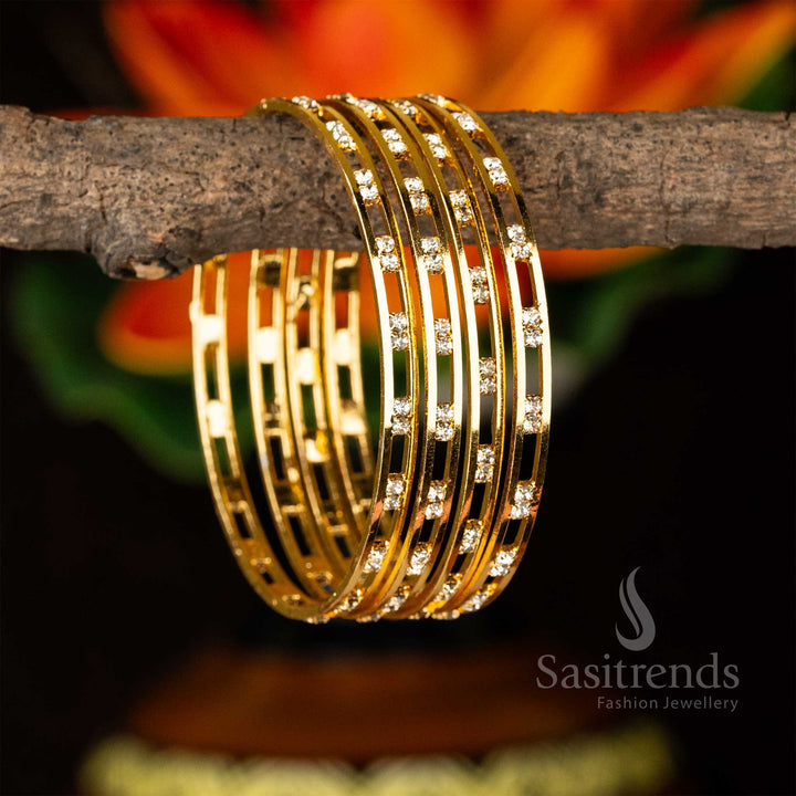 Traditional Micro Gold Plated Guaranteed White Two Para Stone Studded Bangles Sasitrends Online Shopping