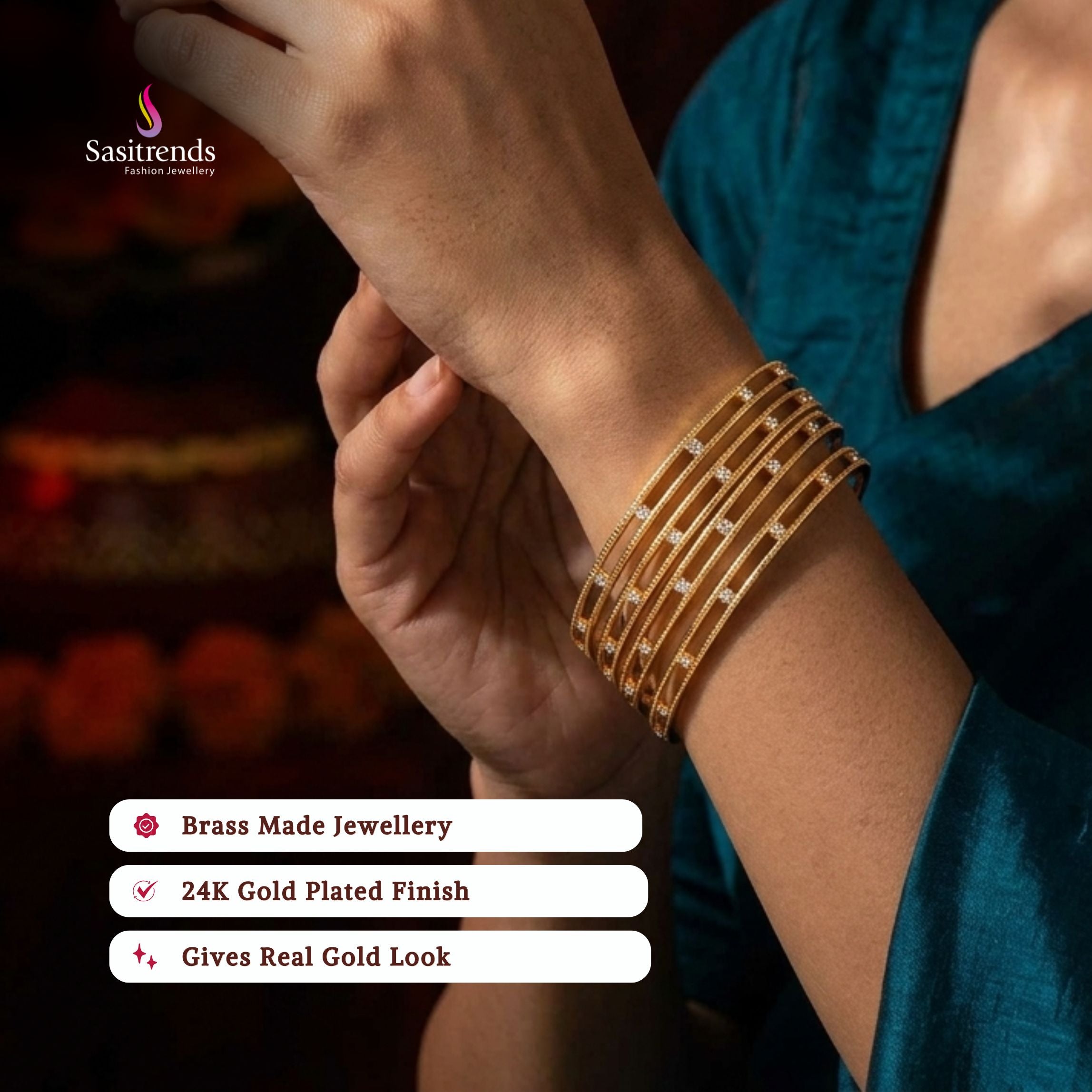 Guaranteed Micro gold plated AD stone bangles model image - Sasitrends