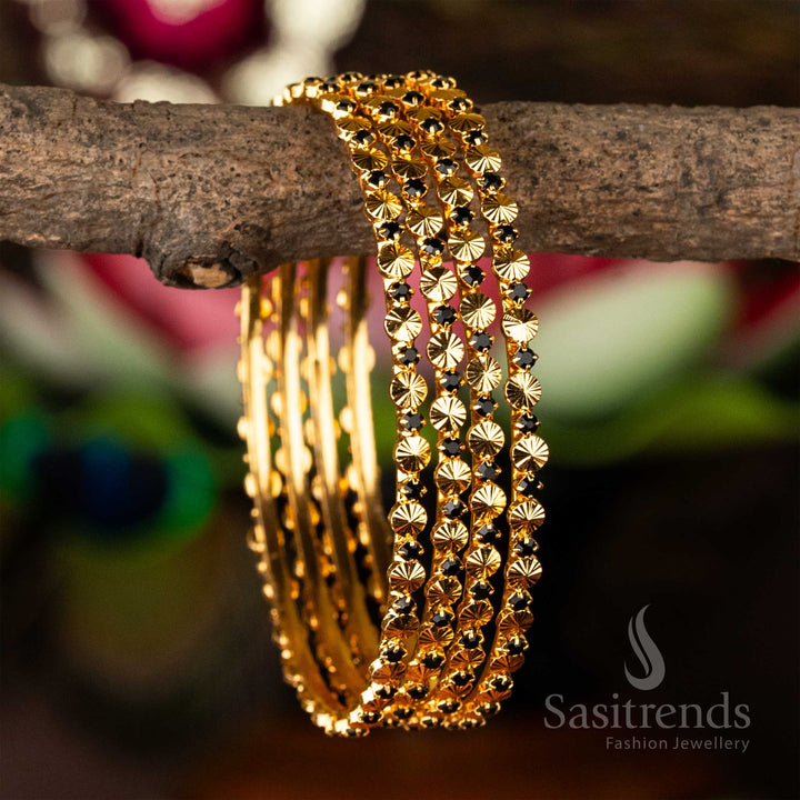 One Gram Micro Gold Plated Guaranteed Temple Wear Black Stone Studded  Plain Bangles