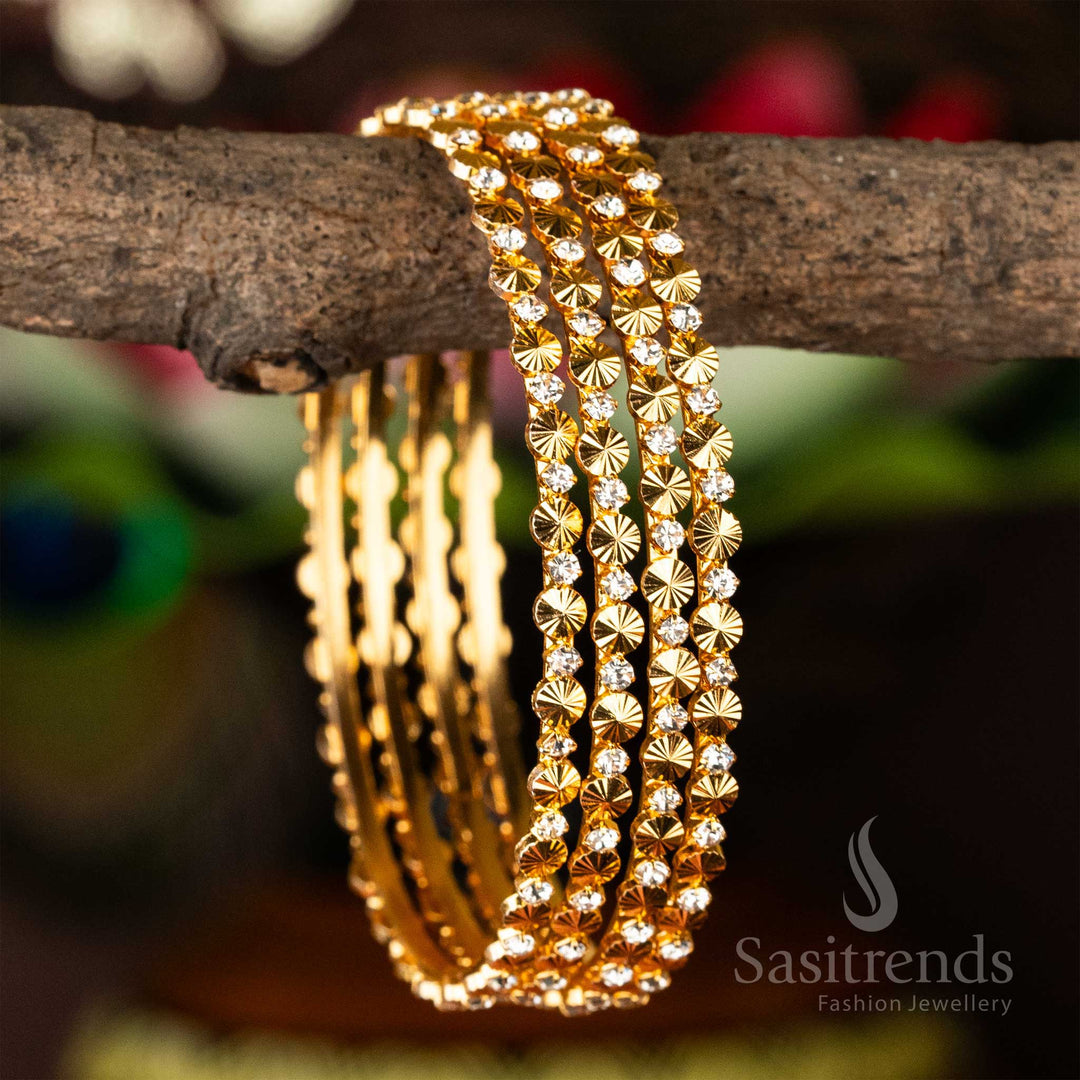 One Gram Micro Gold Plated Guaranteed Traditional Wear White Stone Studded  Plain Bangles