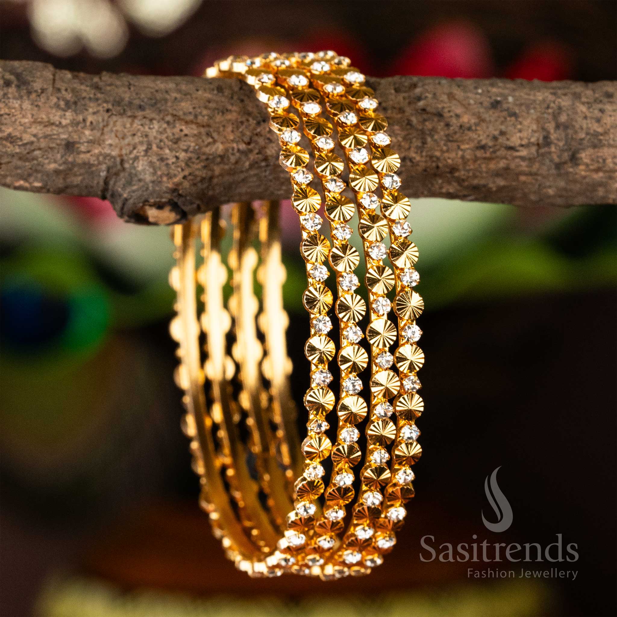 One Gram Micro Gold Plated Guaranteed Traditional Wear White Stone Studded  Plain Bangles