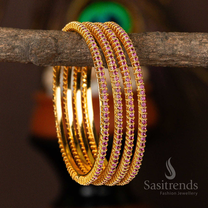 Guaranteed Micro Gold Plated Spiral Pink Stone Studded Bangles Sasitrends Online Shopping