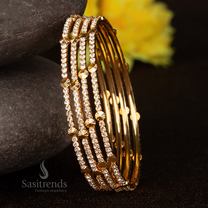 Sasitrends - Micro Gold Plated Bangle Set with Dome Floral Discs – One Gram Guaranteed Jewellery