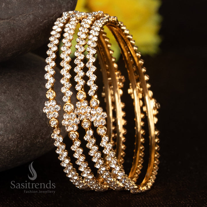Gorgeous One Gram Micro Gold Plated Bangles with Floral Round Accents -  Sasitrends