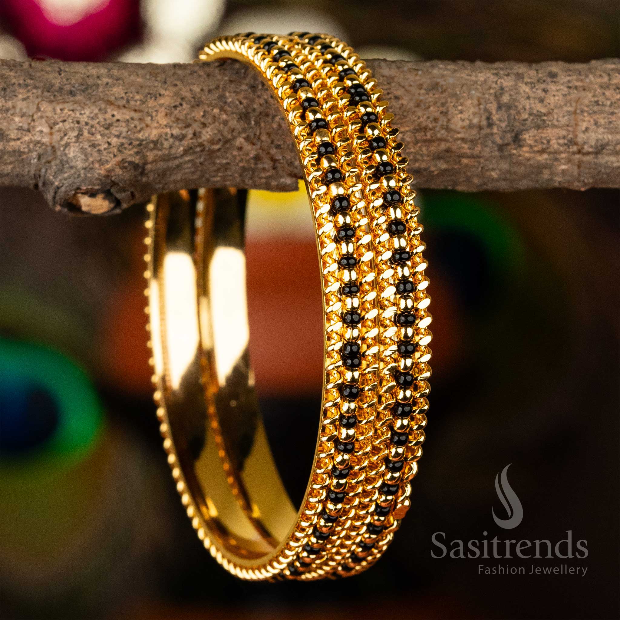 Guaranteed Micro Gold Plated Temple Wear Black Beads Bangles Sasitrends Online Shopping