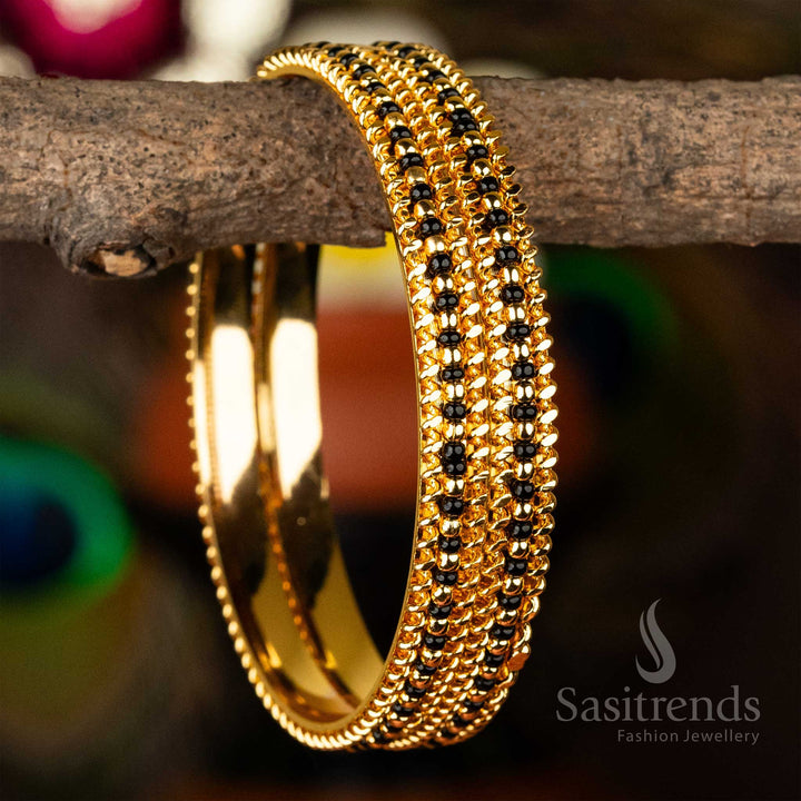 Traditional Elegance: Stunning Traditional Micro Gold Plated Black Bead Bangles - Sasitrends