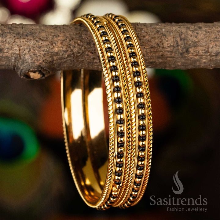 Sasitrends - Gorgeous Traditional Micro Gold Plated Black Bead Bangles
