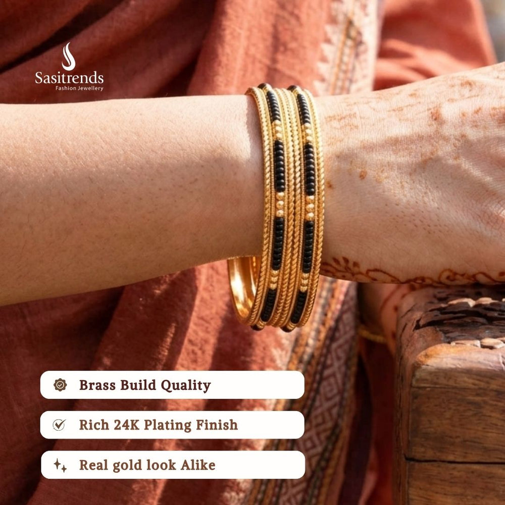 Guaranteed Micro gold plated black bead bangles model image - Sasitrends