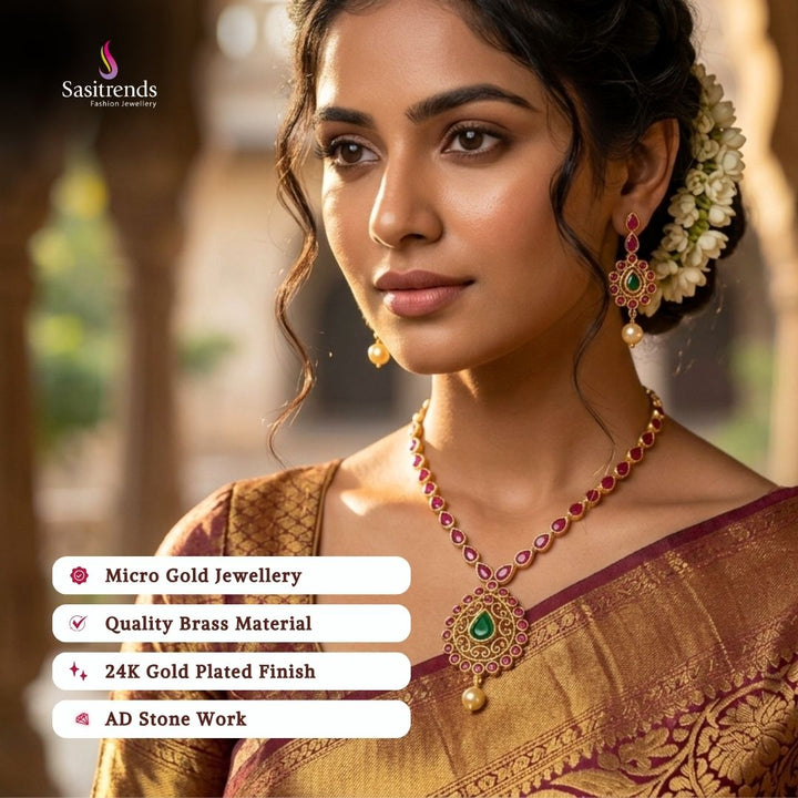 Guaranteed Micro gold plated AD stone necklace set model image - Sasitrends