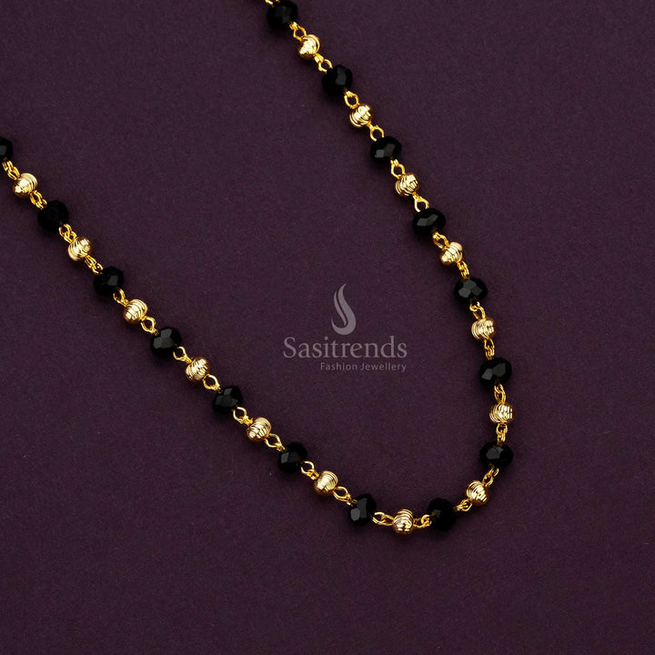 Traditional micro gold plated black bead chain with faceted beads and gold accents, look like real gold - Sasitrends