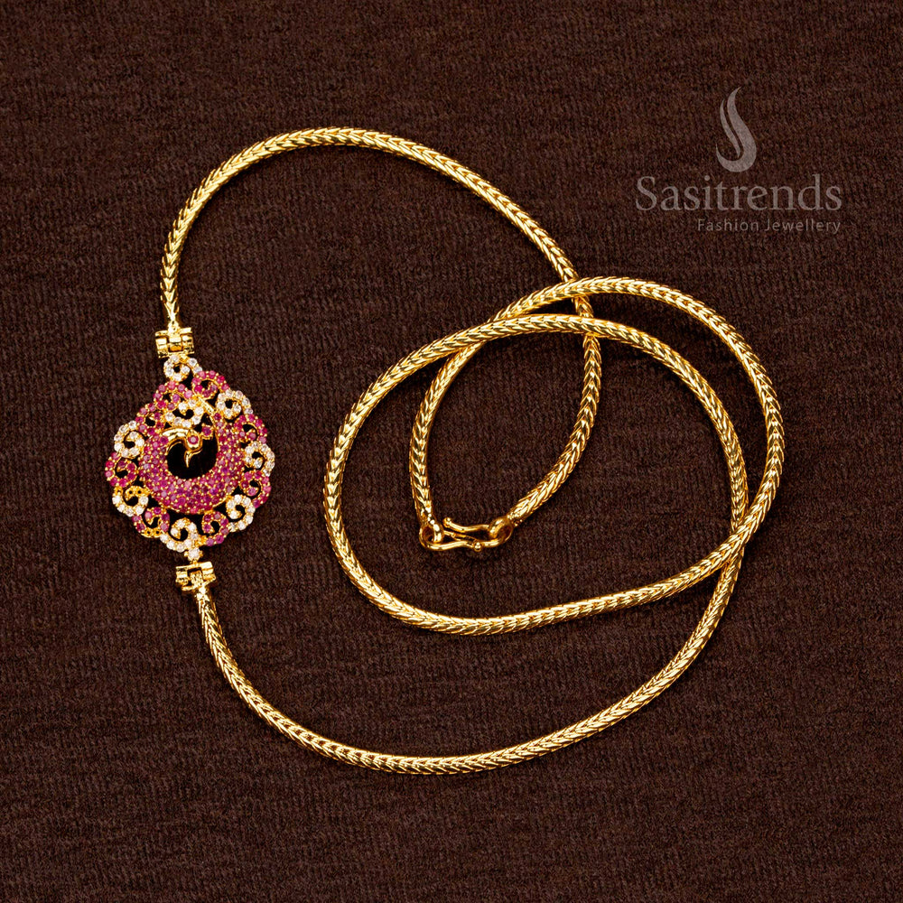 High-Quality Micro Gold Plated Peacock Pendant Necklace, South Indian Temple Jewellery with American Diamonds – Sasitrends