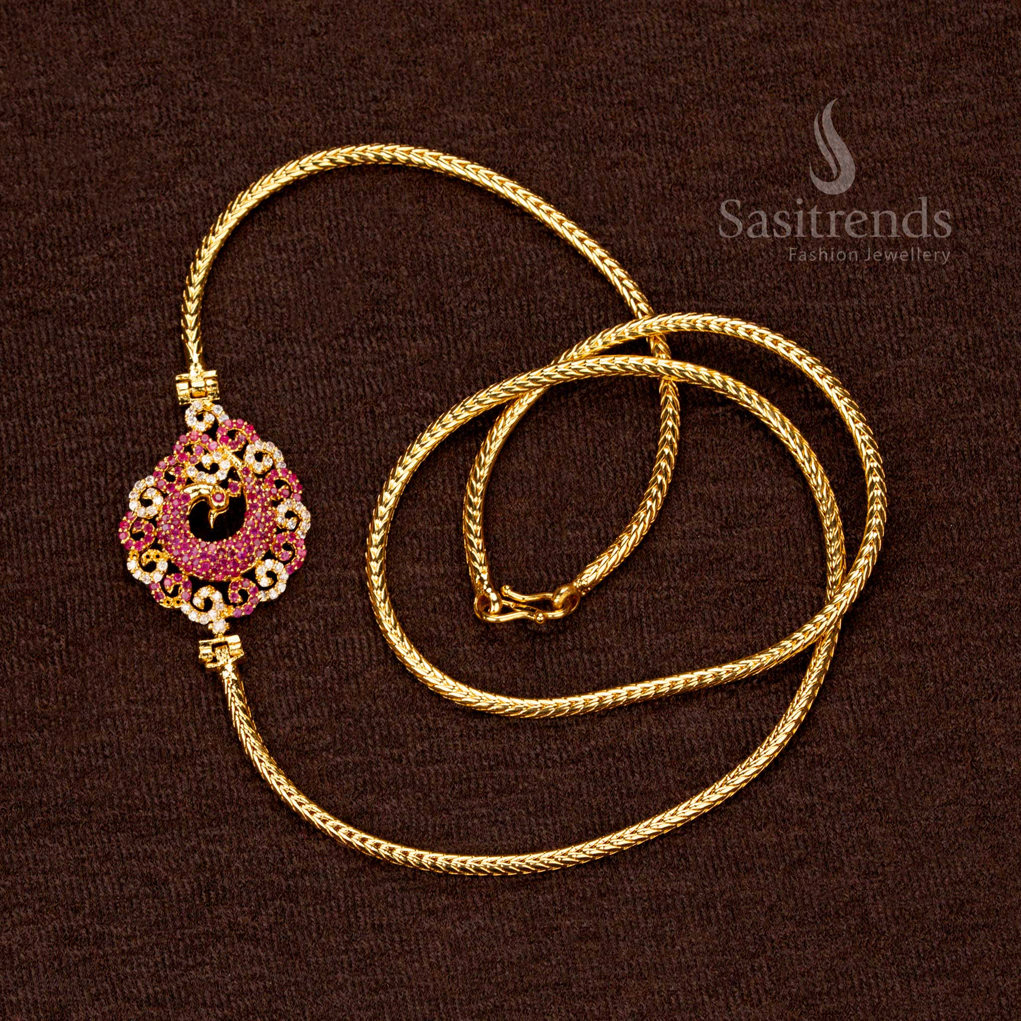 High-Quality Micro Gold Plated Peacock Pendant Necklace, South Indian Temple Jewellery with American Diamonds – Sasitrends