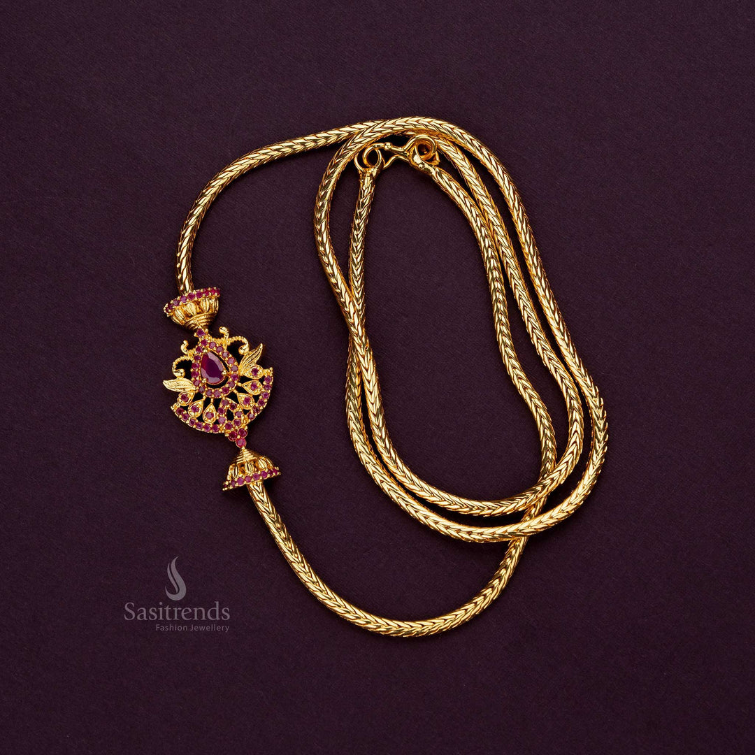 One Gram Micro Gold Plated Leaf Pattern Mugappu Chain Sasitrends