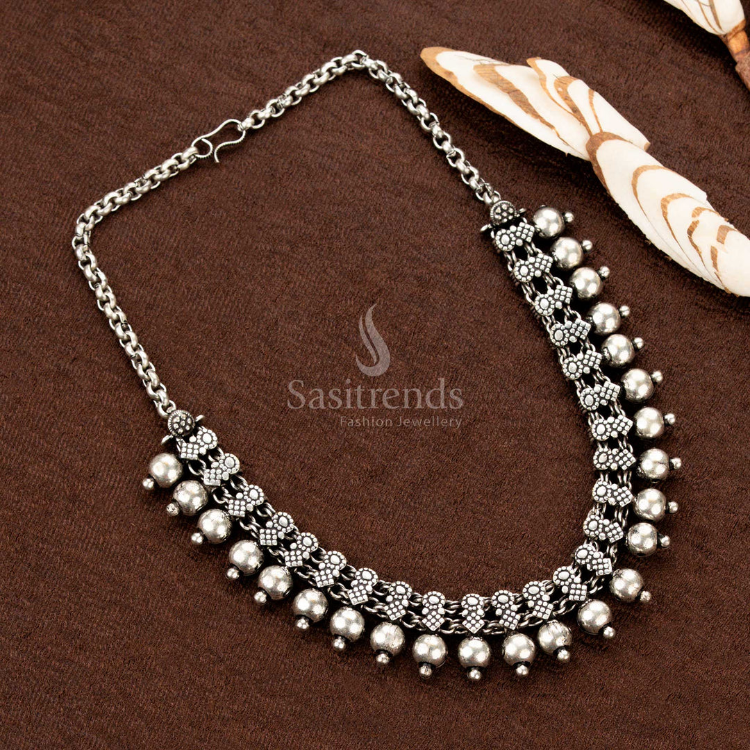 Oxidised German Silver Necklace with Round Hanging Beads – Sasitrends