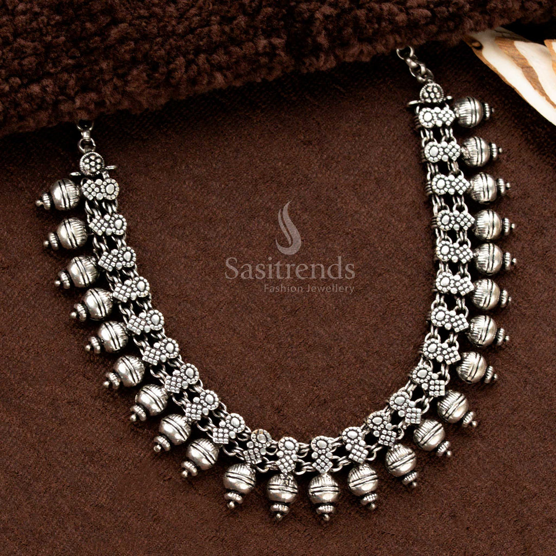 Kolapuri Style Oxidised Floral Necklace with Dome Shaped Beads – Sasitrends