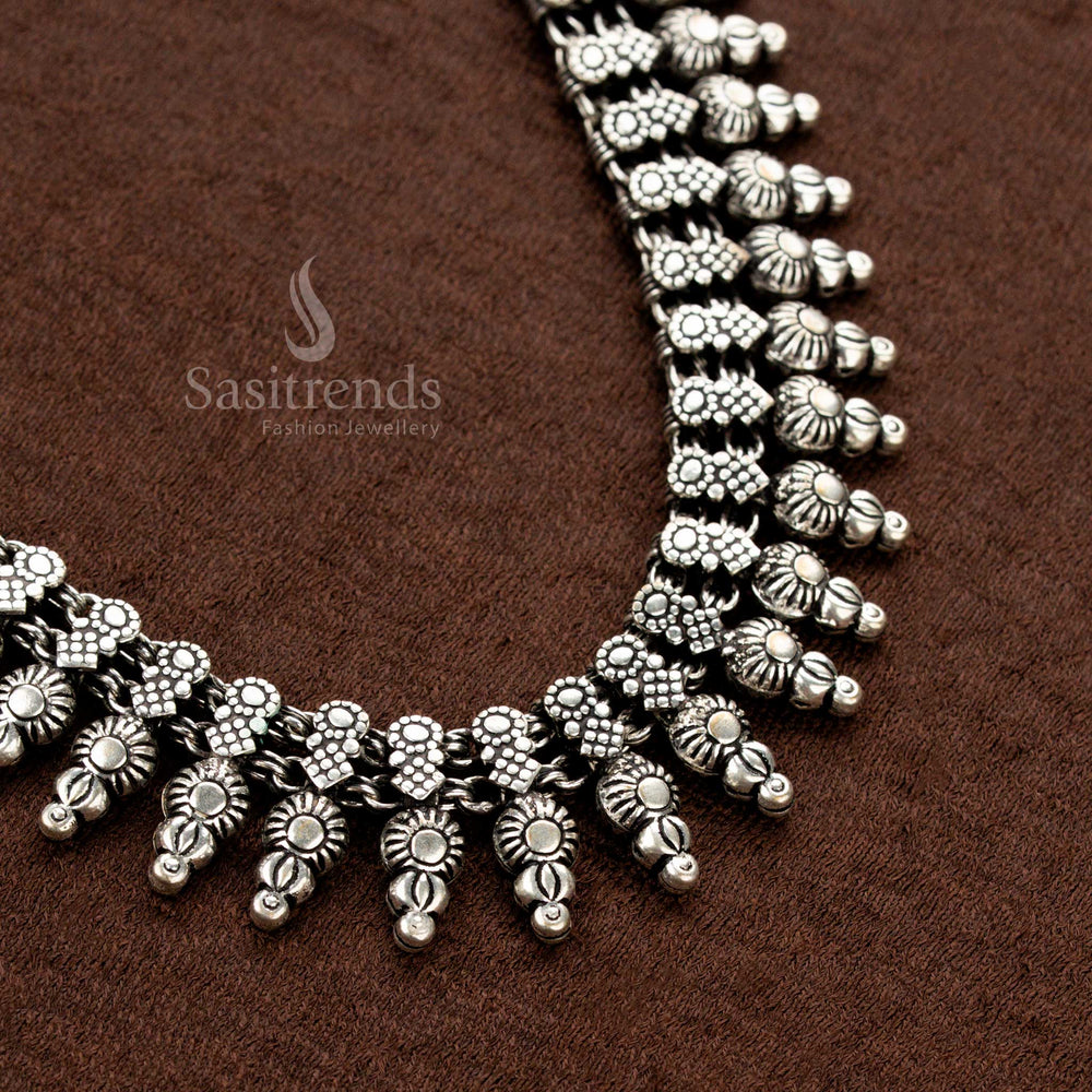 Oxidised Kolapuri Necklace with floral drop charms – Sasitrends