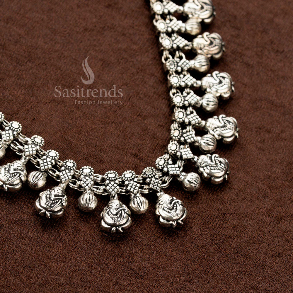Antique Finish Ganesha Oxidised Necklace for Traditional Wear - Sasitrends