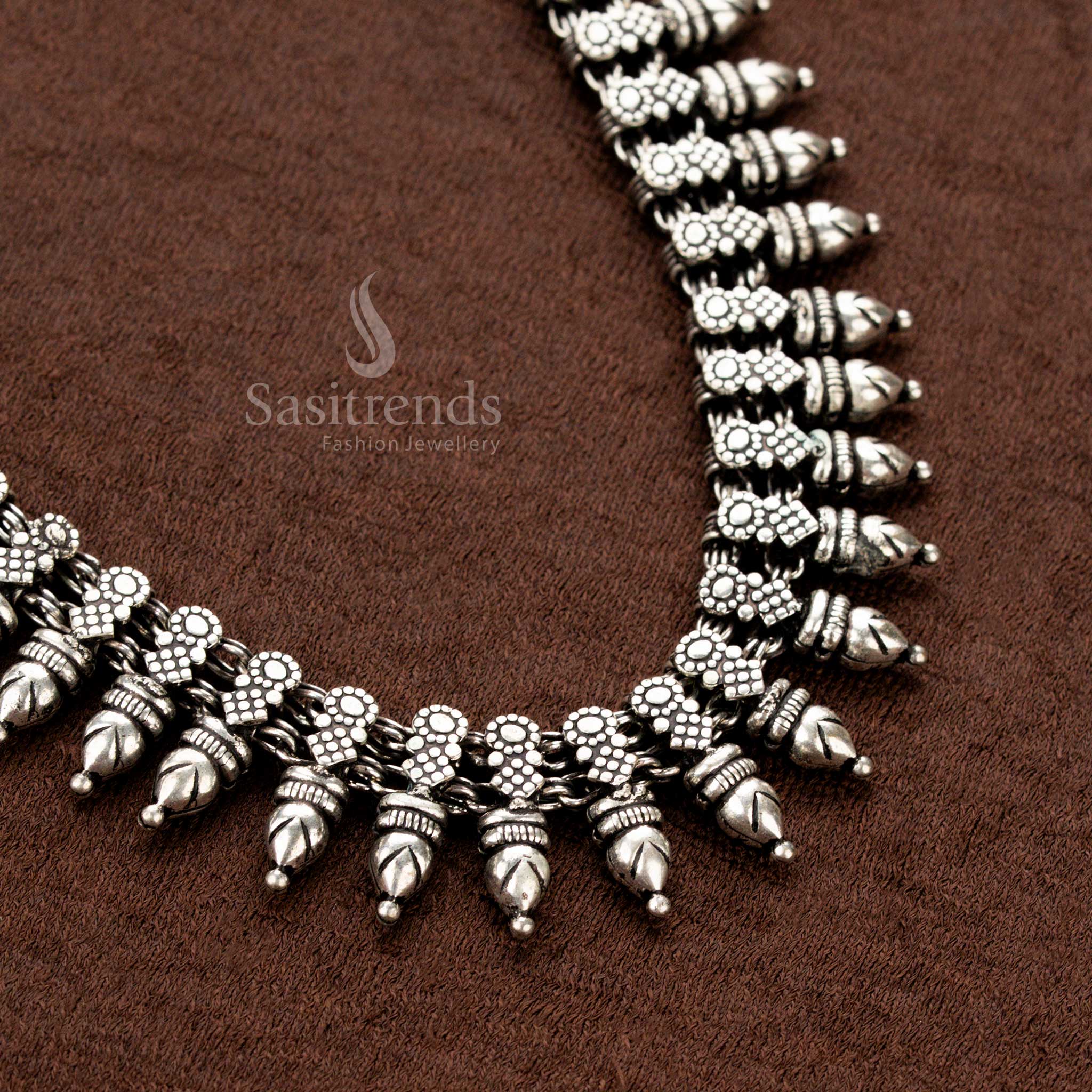 Oxidised Kolapuri Necklace with Tribal Cone Hanging Motifs – Sasitrends