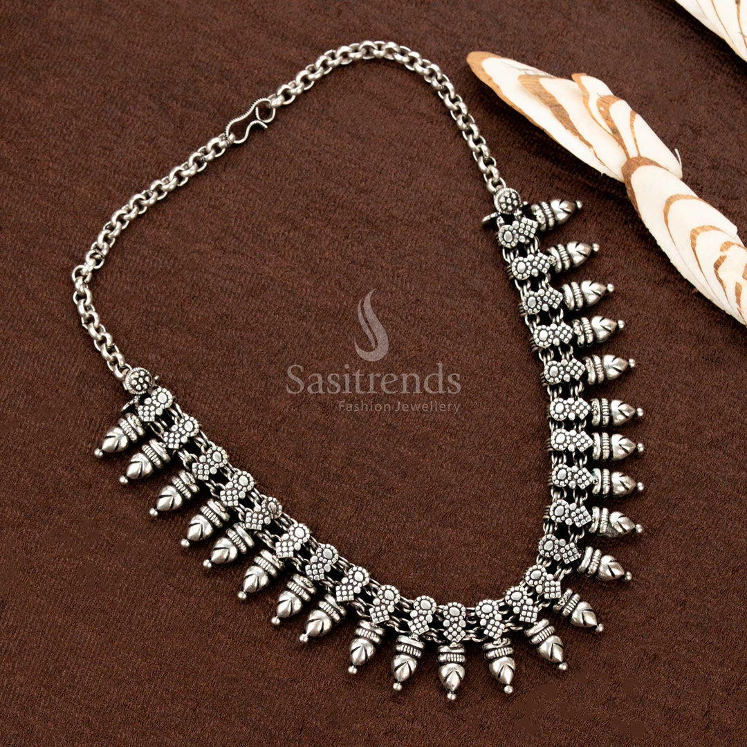 Tribal Cone Drop Motif Oxidised Necklace for Navaratri and Sarees