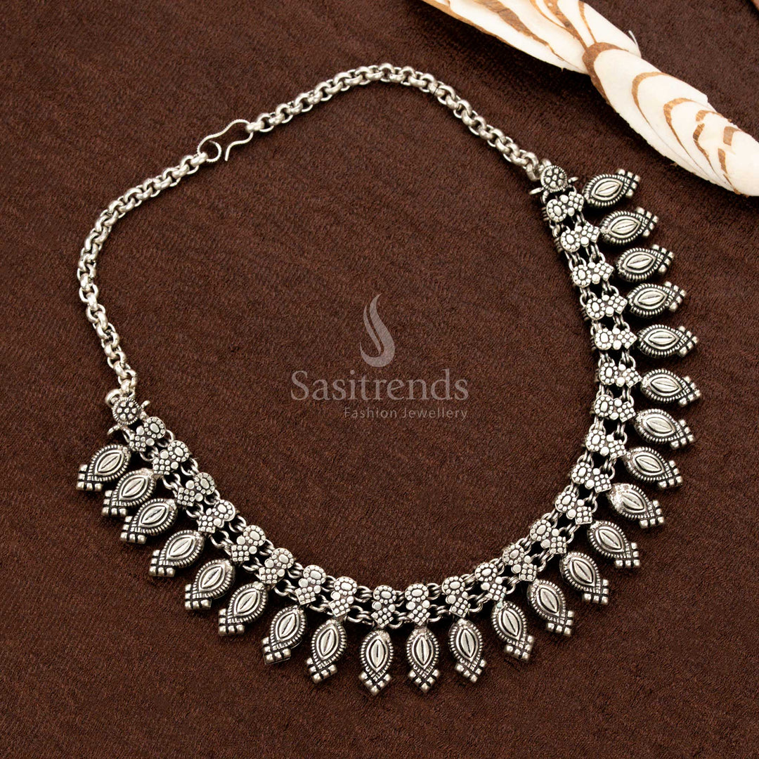 Oxidised Kolapuri Necklace with Almond-Shaped Tribal Drops – Sasitrends