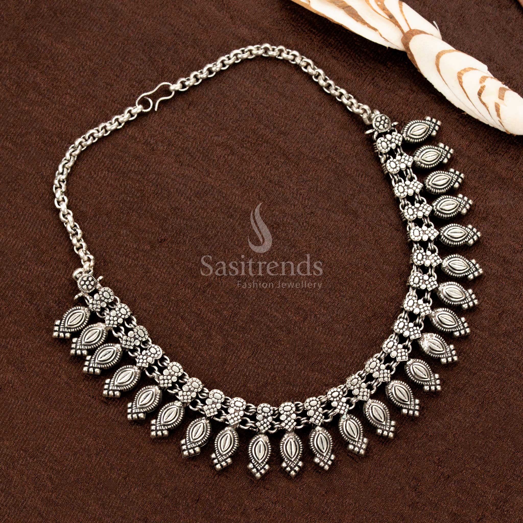 Oxidised Kolapuri Necklace with Almond-Shaped Tribal Drops – Sasitrends