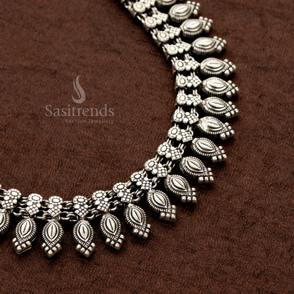 Oxidised Kolapuri Necklace with Almond-Shaped Tribal Drops – Sasitrends