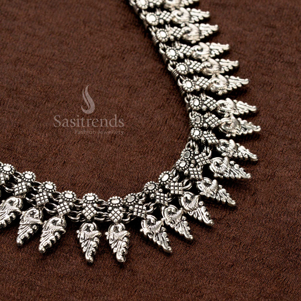 Sasitrends Oxidised Necklace with Dual Chain Floral and Tribal Detailing - Sasitrends