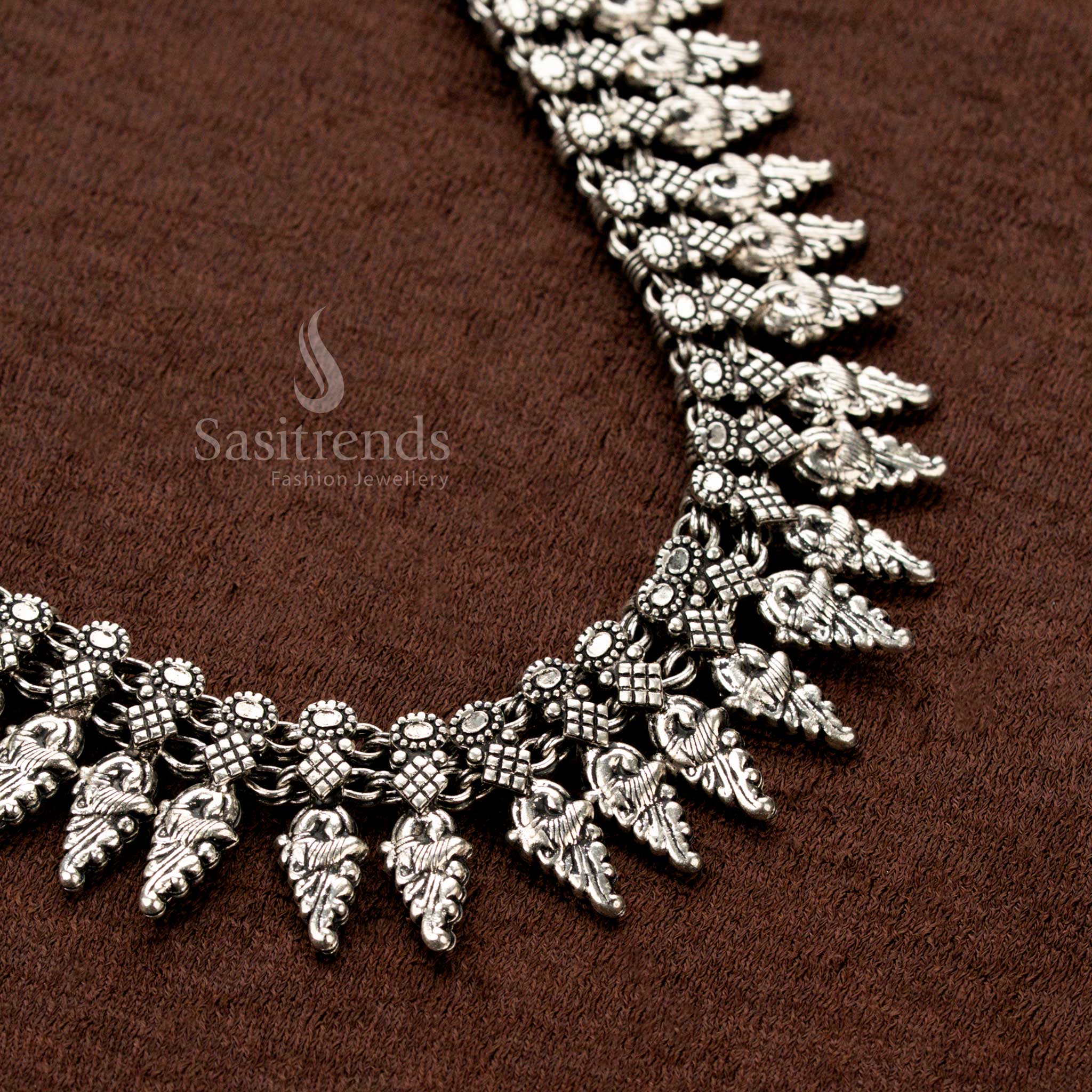 Sasitrends Oxidised Necklace with Dual Chain Floral and Tribal Detailing - Sasitrends