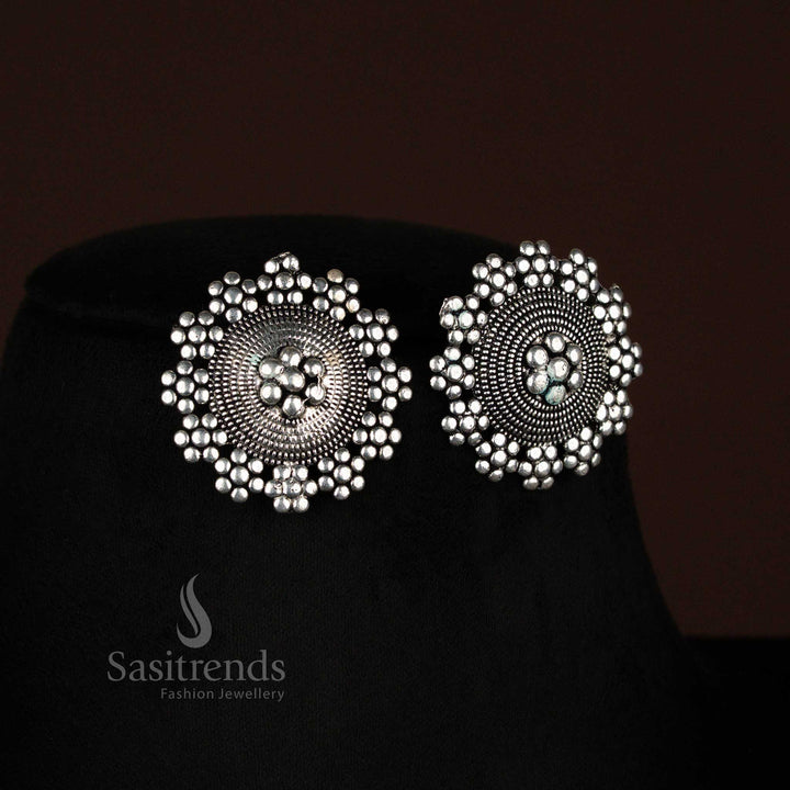 Vintage oxidised Vama Earrings set with traditional floral tops earrings for women, perfect for festive style and ethnic charm – Sasitrends