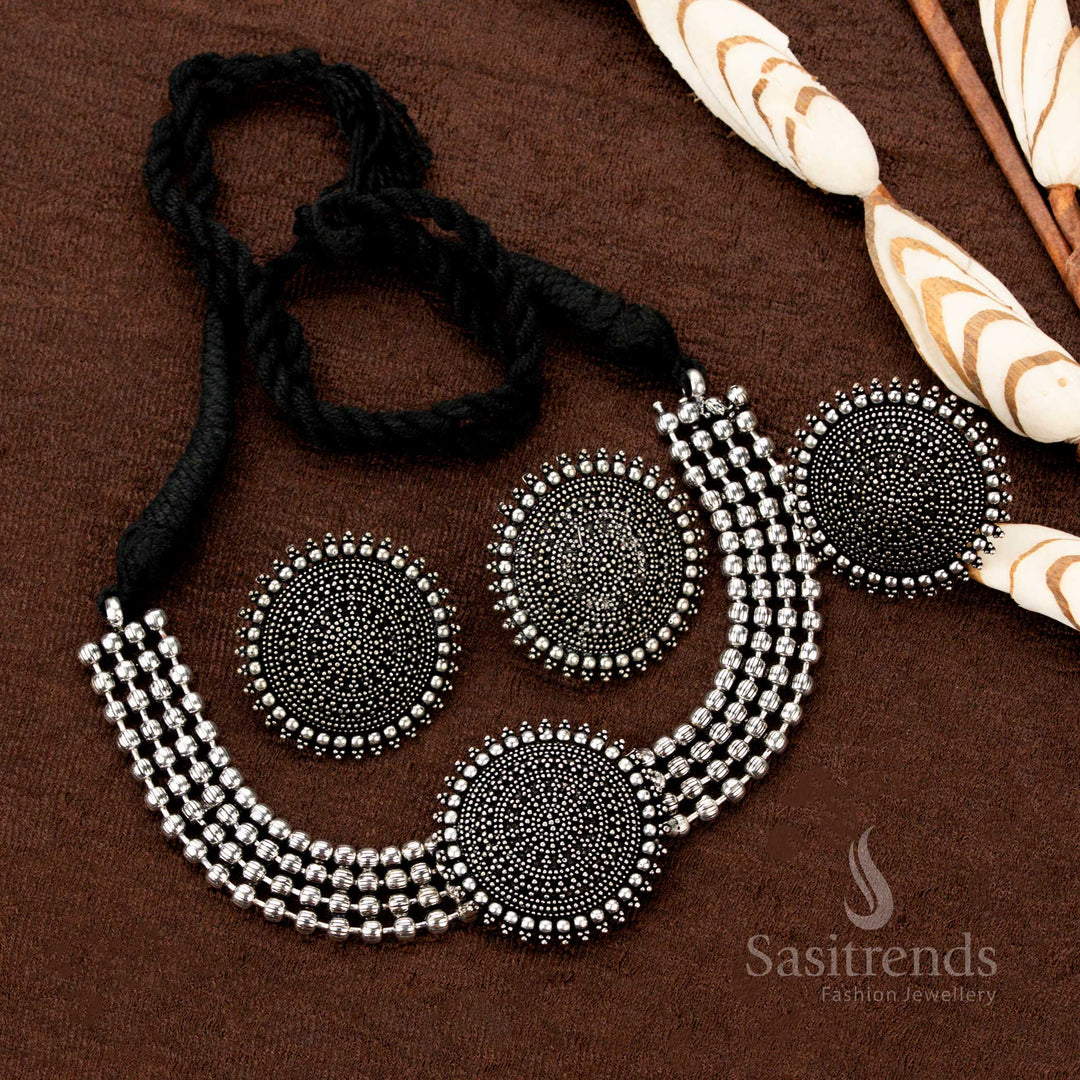 Sasitrends Oxidised German Silver Tribal Style Choker Necklace Jewellery Set with Ring