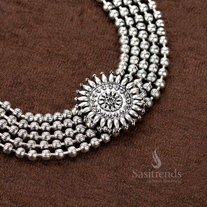Traditional oxidised silver multi-bead choker jewellery set - Sasitrends
