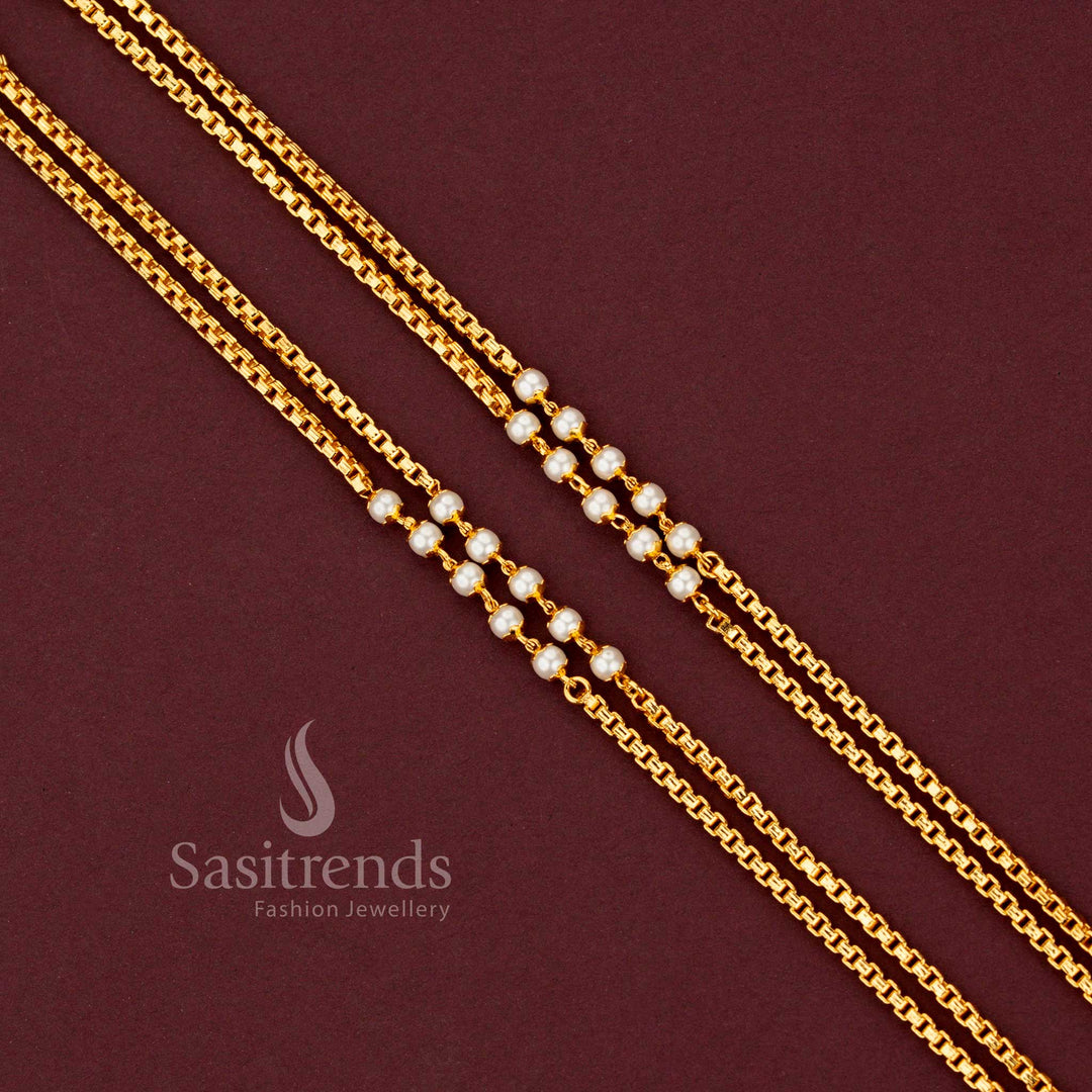 Beautifully crafted double layer gold-plated neck chain design with pearl detailing - Sasitrends