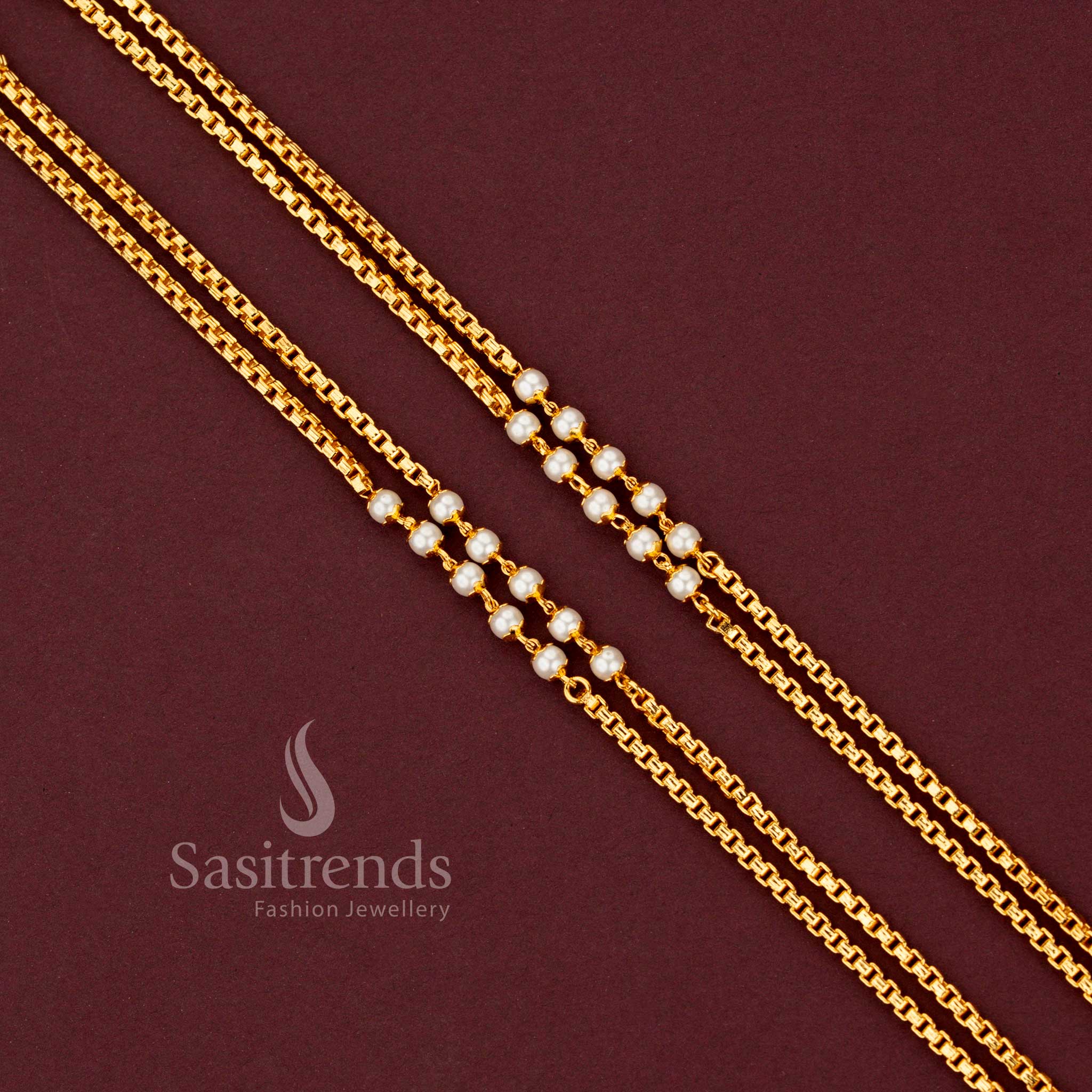 Beautifully crafted double layer gold-plated neck chain design with pearl detailing - Sasitrends