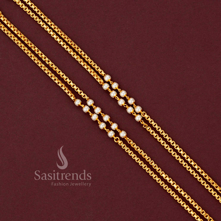 Beautifully crafted double layer gold-plated neck chain design with pearl detailing - Sasitrends