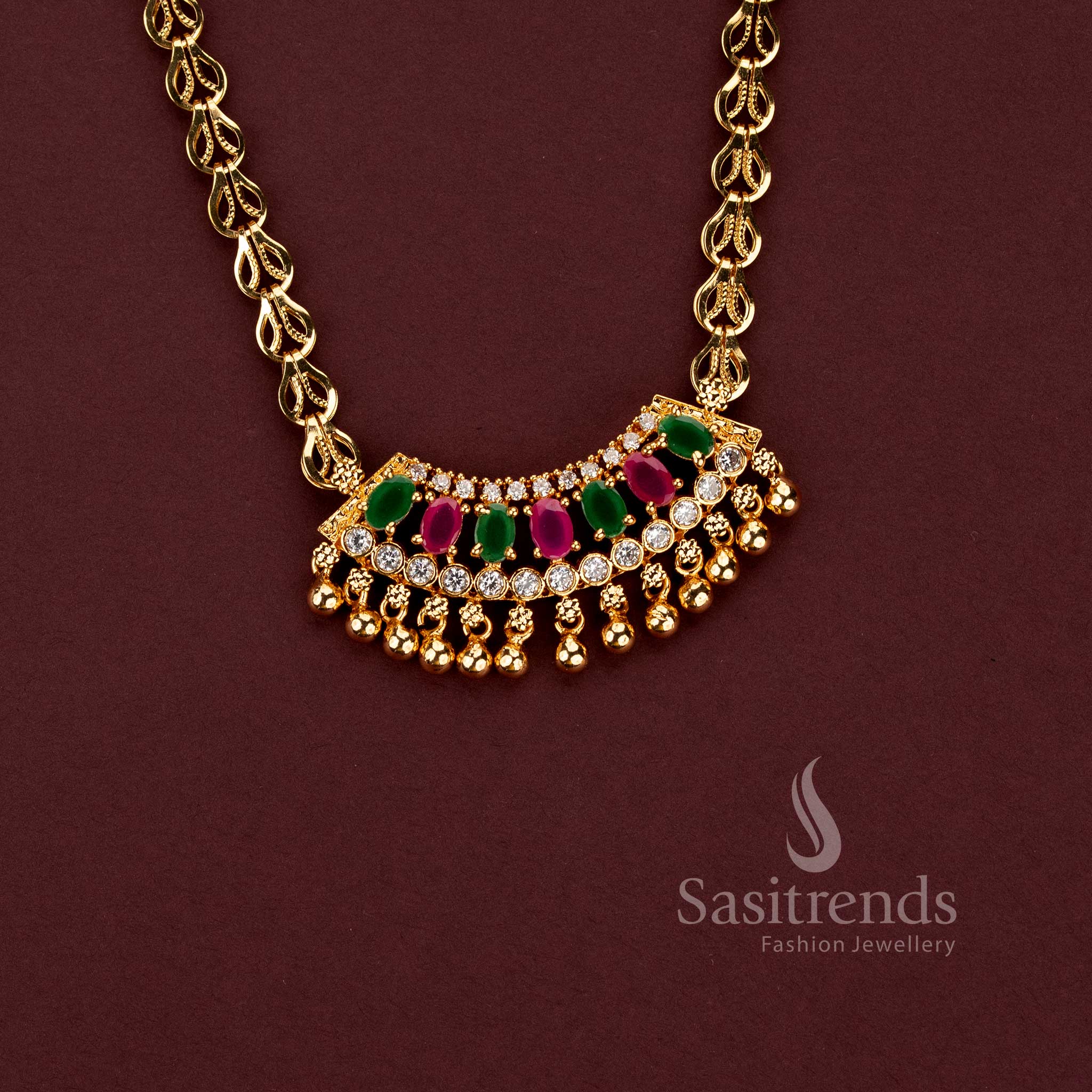 24K One Gram Micro Gold Plated AD Stone Necklace for Festive Wear - Sasitrends