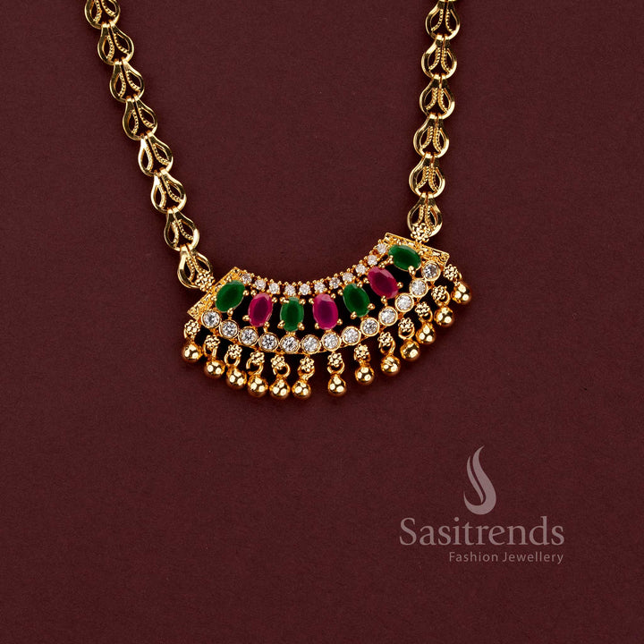 24K One Gram Micro Gold Plated AD Stone Necklace for Festive Wear - Sasitrends