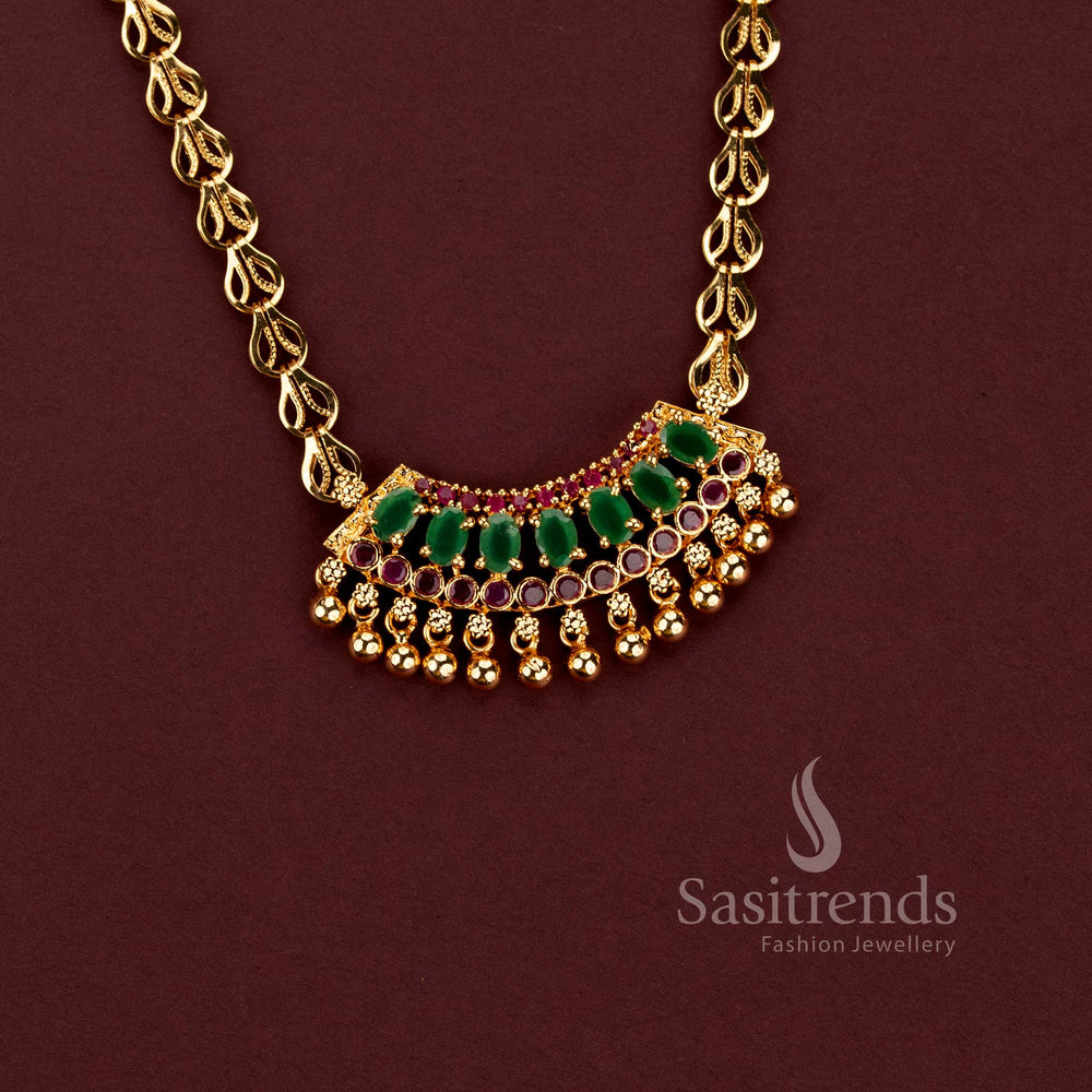 One Gram Micro Gold Plated AD Stone Pendant Necklace for Women - Sasitrends