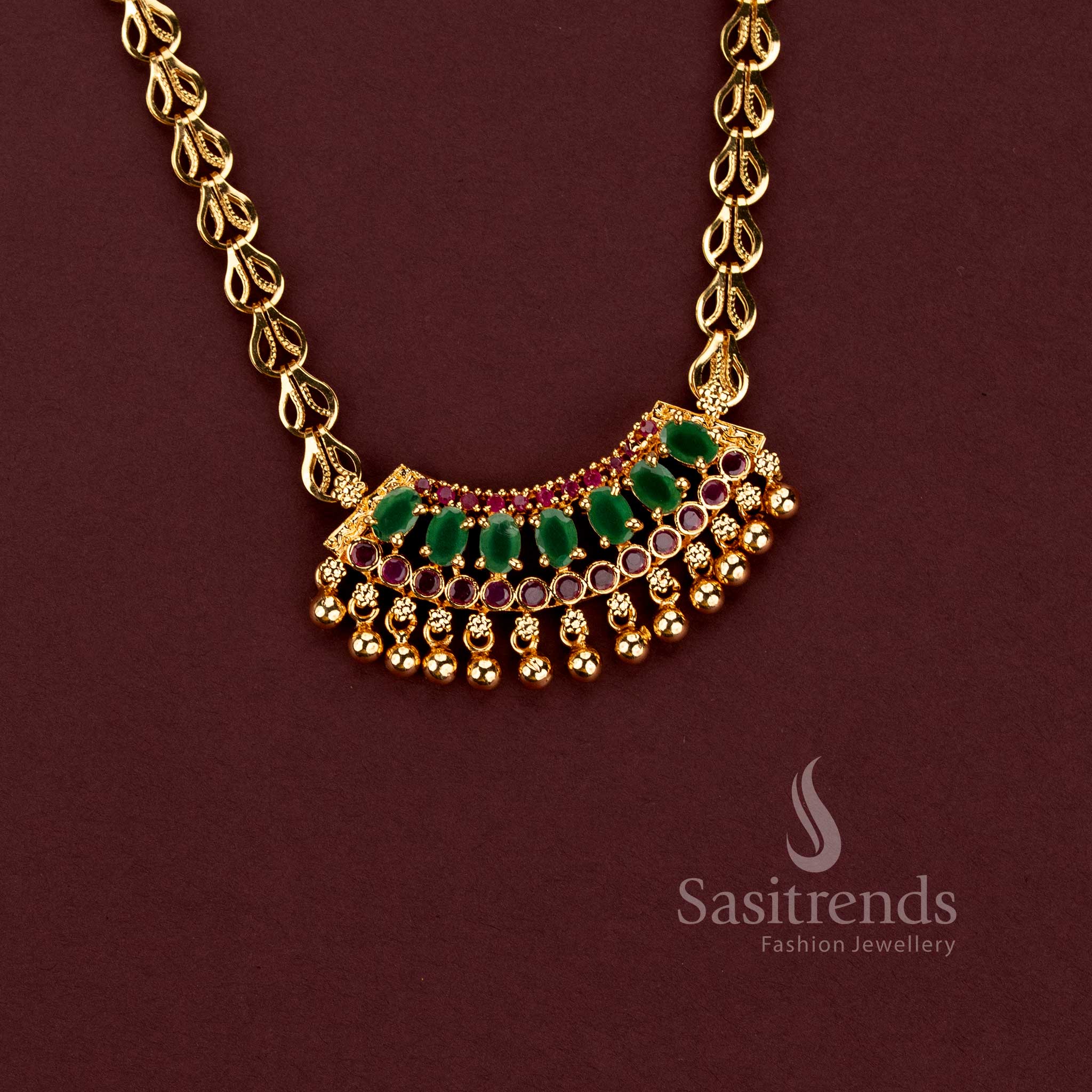 One Gram Micro Gold Plated AD Stone Pendant Necklace for Women - Sasitrends