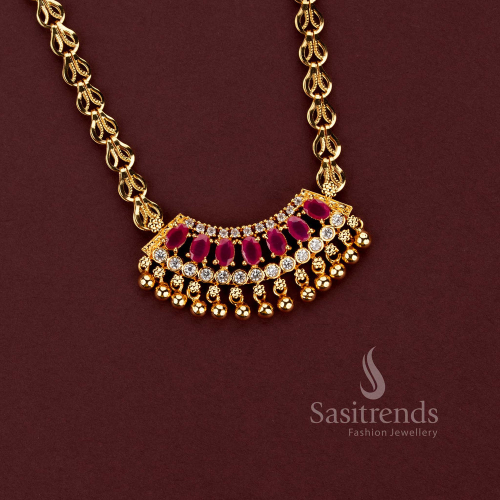 One Gram Micro Gold Plated AD Stone Pendant Necklace for Women - Sasitrends