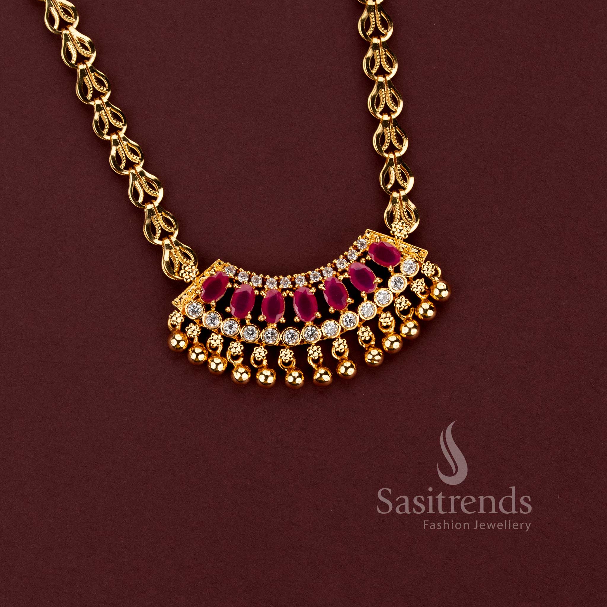 One Gram Micro Gold Plated AD Stone Pendant Necklace for Women - Sasitrends