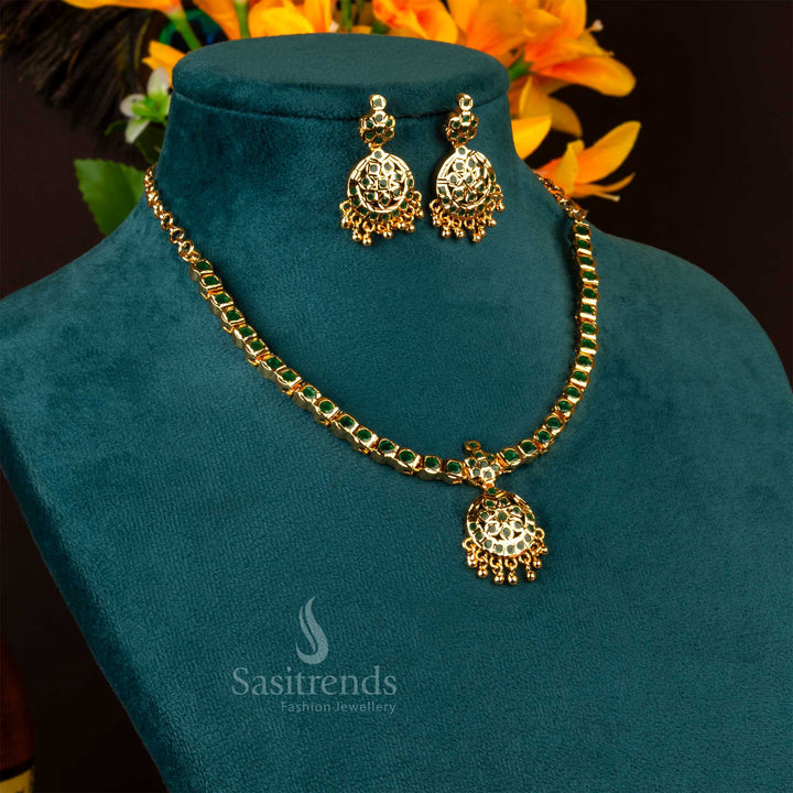 Vintage Addigai jewellery in deep green hues with micro gold finish, showcasing temple artistry and graceful wedding-style heritage elegance – sasitrends