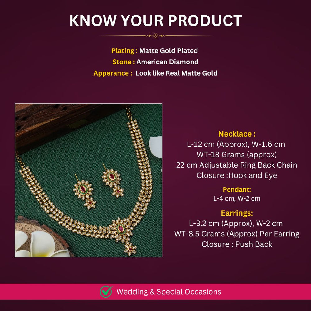 Matte Gold plated AD jewellery set Measurement Image - Sasitrends