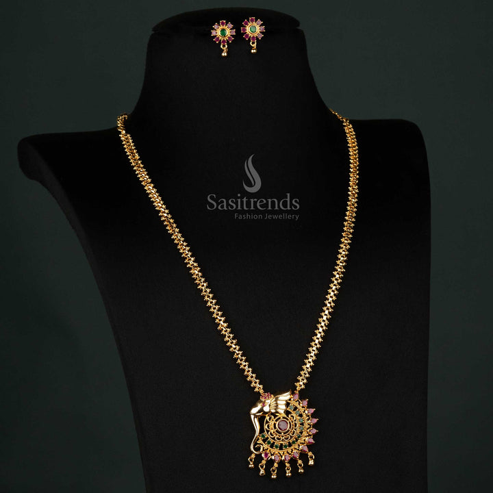 Elegant One Gram Micro Gold Plated American Diamond  Jewellery Set with Intricate Gajiri Guaranteed  - Sasitrends