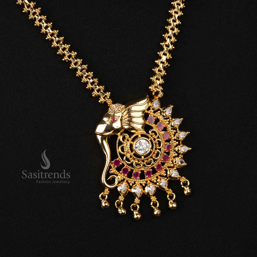 Temple wear long necklace set with elephant pendant, earrings, and gold plating - Sasitrends
