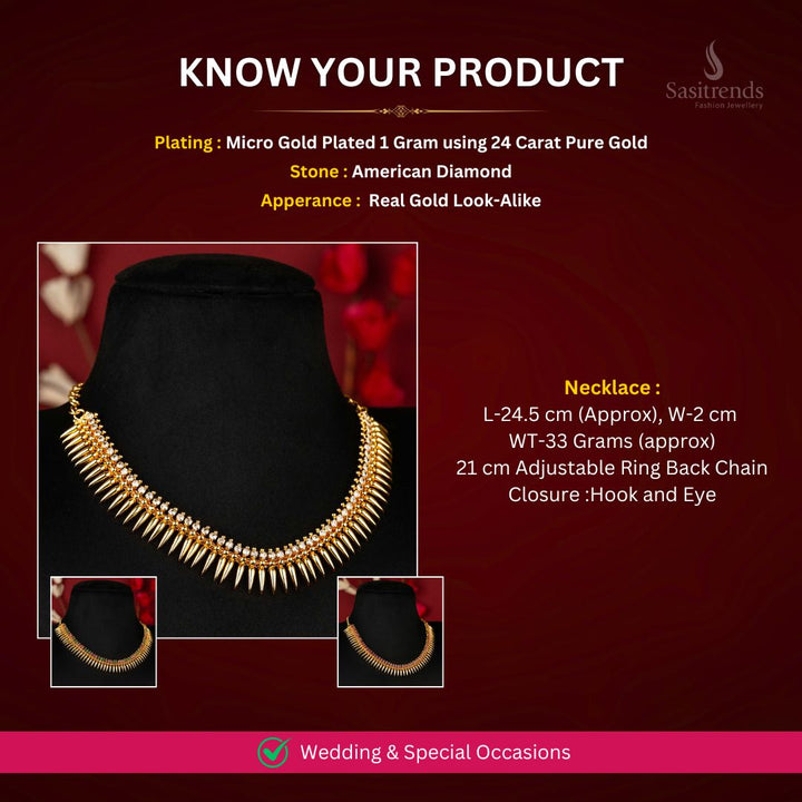 Micro Gold Plated AD necklace Measurement Image - Sasitrends