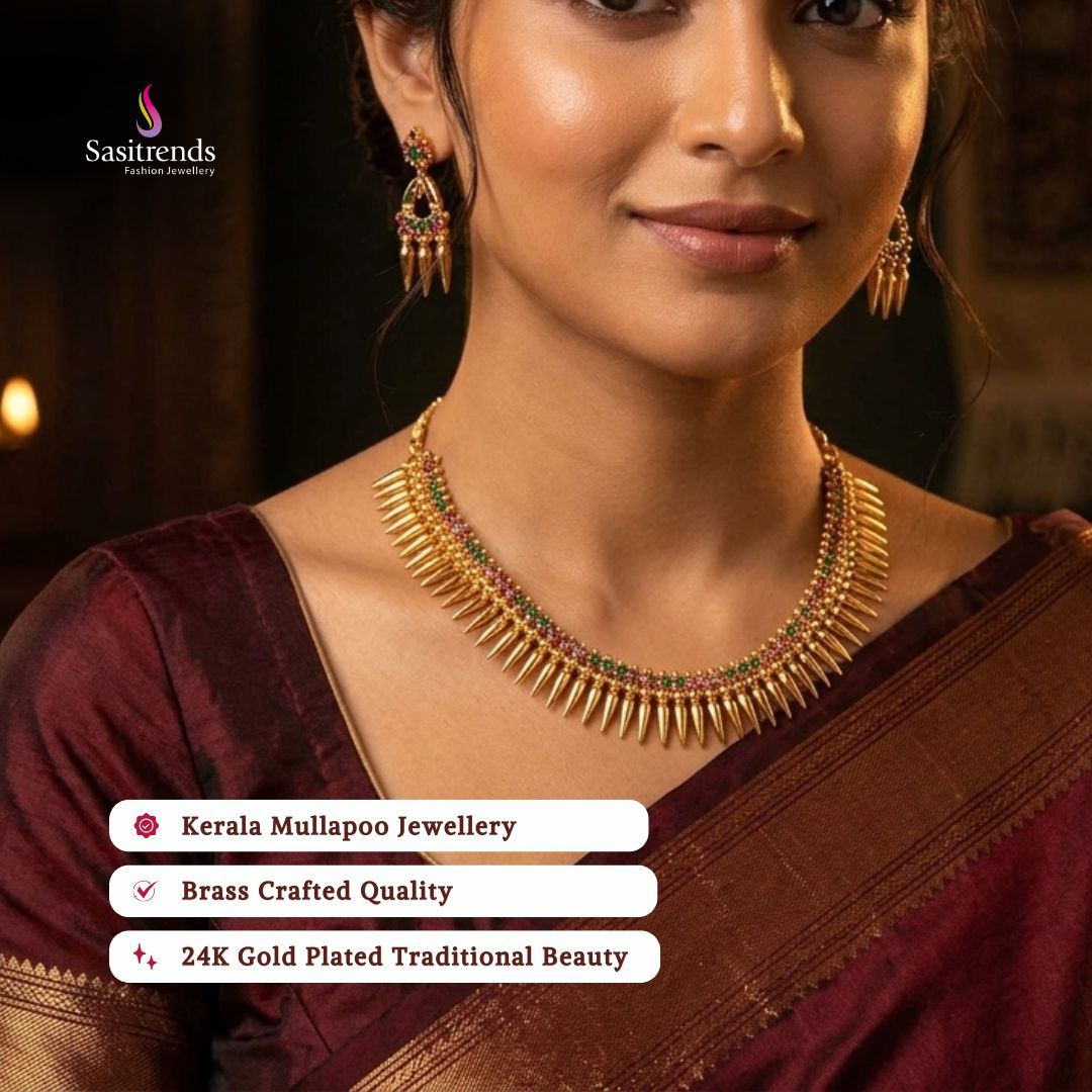 Guaranteed Micro gold plated AD stone mullapoo necklace model image - Sasitrends