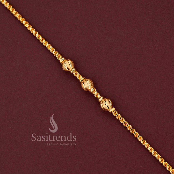 Elegant Micro Gold Plated Three Bead Mugappu Chain for Daily and Festive Wear - Sasitrends